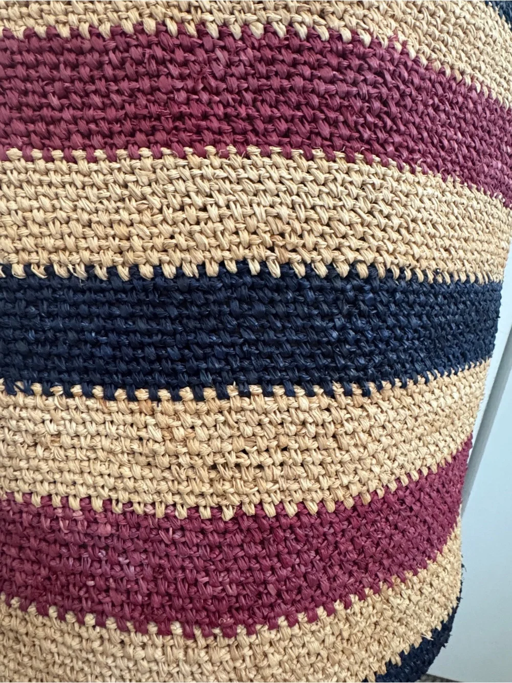 Striped Crochet Hobo Bag in Tan, Black & Burgundy